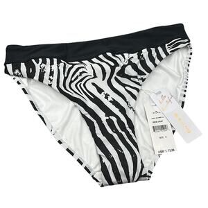 PILYQ Black and White Zebra High Waist Full Bikini Bottoms Women's Size S NWT